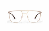 Image of Cheeterz Club eyewear. Photo of square eyeglasses with clear lenses and blue light blocking technology. The frames are medium width with a navigator shape and a gold color, suitable for square, oval, and round face shapes. These glasses can be used as reading glasses with blue light glasses.