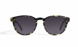 Image of Cheeterz Club eyewear. Photo of round sunglasses with gray tinted lenses. The frames are medium width with green and black camo print. Suitable for square, oval, and oblong shaped face shapes. 
