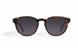 Image of Cheeterz Club eyewear. Photo of round sunglasses with gray tinted lenses. The frames are medium width with black and golden brown color and marble print. Suitable for square, oval, and oblong face shapes. 