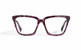 Image of Cheeterz Club eyewear. Photo of cat eye eyeglasses with clear lenses and blue light blocking technology. The frames are medium width and black and orchid purple color. Suitable for round, oval, and heart shaped face shapes. These glasses can be used as reading glasses with blue light glasses.
