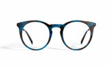 Image of Cheeterz Club eyewear. Photo of retro classic round eyeglasses with clear lenses and blue light blocking technology. The frames are medium width and cobalt blue and black color with marble print. Suitable for square, oval, and oblong face shapes. These glasses can be used as reading glasses with blue light glasses.