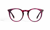 Image of Cheeterz Club eyewear. Photo of retro classic round eyeglasses with clear lenses and blue light blocking technology. The frames are medium width and mulberry, brown, and purple color with marble print. Suitable for square, oval, and oblong face shapes. These glasses can be used as reading glasses with blue light glasses.