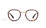 Image of Cheeterz Club eyewear. Photo of round eyeglasses with clear lenses and blue light blocking technology. The frames are small width and golden brown and mahogany color. Suitable for square, oval, and oblong face shapes. These glasses can be used as reading glasses with blue light glasses.