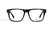 Image of Cheeterz Club eyewear. Photo of chunky square eyeglasses with clear lenses and blue light blocking technology. The frames are wide width with gray and black color. Suitable for round, oval, and square face shapes. These glasses can be used as reading glasses with blue light glasses.
